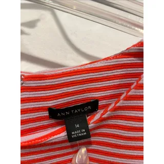 Photo of Ann Taylor Coral and grey Striped Mini Dress plus size 14 with pocket new w tag