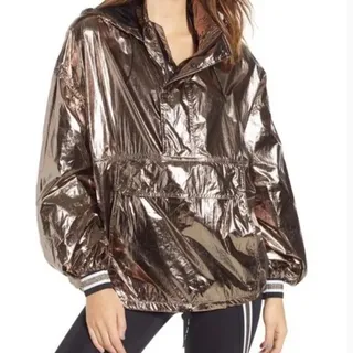 Photo of Ivy Park Women Shimmer Metallic Half Zip Pullover S Bronze Futuristic Streetwear