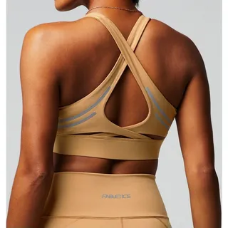 Photo of Fabletics No-Bounce Sports Bra S Tan High Impact Workout Compression Run Gym