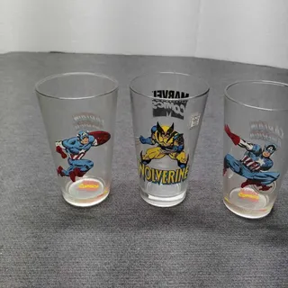 Photo of Marvel Comics Captain America Wolverine Drinking Glasses Lot 3 PC Vintage