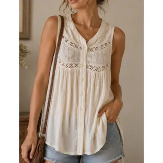 Photo of American Eagle Lace Crochet Tank Top Size S Cream Cottage Boho Prairie Retro