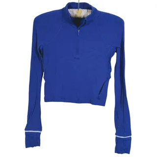 Photo of Lululemon Rulu Ribbed 1/2 Zip Athletic Pullover Top Crop Size 4 Psychic Blue 