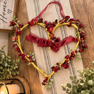 Photo of Handmade Red Berry Decorative Wreath Garland Burgundy Bow Rustic Holiday Decor