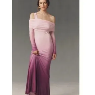 Photo of AFRM Sold @ Anthropologie Off-Shoulder Mauve Ombre Maxi Dress