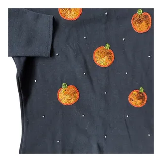 Photo of Vintage Belle Point Halloween Top Women's size Medium Black Sequin Pumpkins