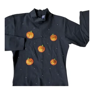 Photo of Vintage Belle Point Halloween Top Women's size Medium Black Sequin Pumpkins