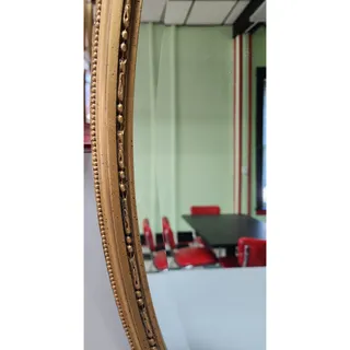 Photo of Vintage Oval Gold Wood Mirror 39.5" Beveled Glass Ornate Frame Wall Decor