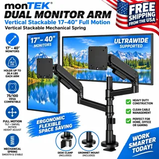 Photo of Dual Monitor Spring Arm Mount Stand Adjustable 17-40" VESA Clamp Desk Heavy Duty