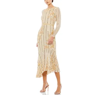 Photo of Mac Duggal 93627 Gold Evening Gown Sequined Long Sleeve High Low Dress Size 16