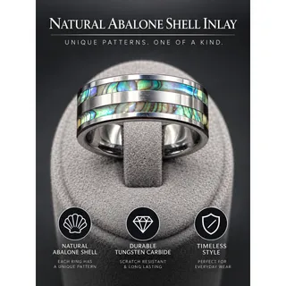 Photo of Premium Quality Tungsten Carbide Band 8mm Genuine Abalone Shell Inlay Ring