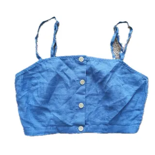 Photo of OUTERKNOWN Womens Linen Button Up Crop Tank Top Small Blue Coastal Boho Beachy