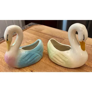 Photo of Vintage Shawnee Pottery Pastel Swan Planters Pair 1940s 1950s Mid Century
