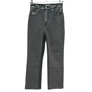 Photo of Y2K Abercrombie Ultra High Rise Straight Jeans Size 25 (0s) Black Leather Fall