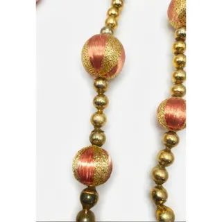 Photo of Vintage Mid Century Satin Wrapped Ball & Gold Bead Christmas Garland 7 FT