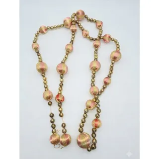 Photo of Vintage Mid Century Satin Wrapped Ball & Gold Bead Christmas Garland 7 FT