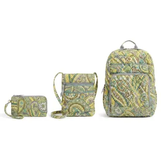 Photo of Vera Bradley Lemon Parfait Green Yellow Laptop Backpack Wallet Crossbody Bag Set