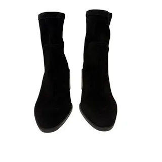 Photo of Vince Camuto Kortiky Black Suede Sock Boots Block Heel Pointed Toe Size 7W
