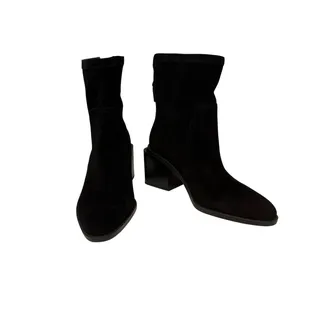 Photo of Vince Camuto Kortiky Black Suede Sock Boots Block Heel Pointed Toe Size 7W
