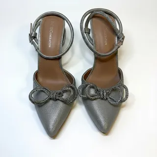 Photo of BCBGeneration Silver Rhinestone Bow Ankle Strap Heels 8.5