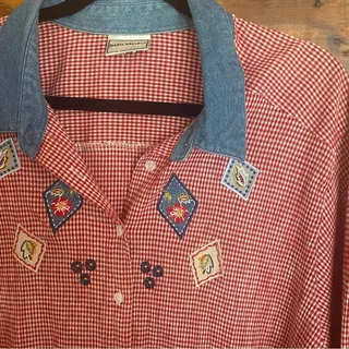 Photo of Napa Valley Red Checkered and Denim Button Down size L