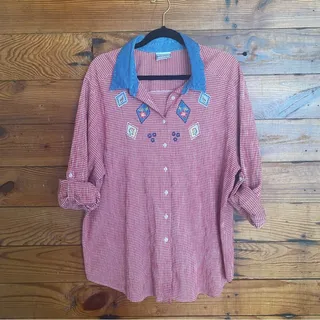 Photo of Napa Valley Red Checkered and Denim Button Down size L