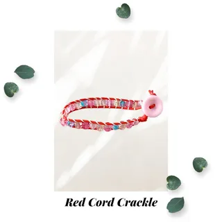 Photo of Pink Orange Red Crackle Glass Red Wrap Bracelet - Single Wrap - Pink Button