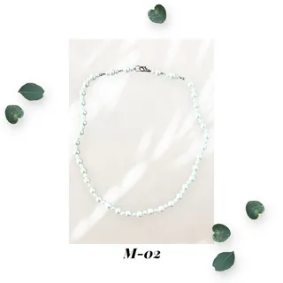 Photo of White Glass Pearl Necklace - Knotted 6mm and 4mm Round Pearls - White 18 Inch