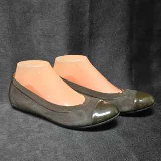 Photo of Bruno Magli Brown Leather Ballet Flats Patent Cap Toe 38 US 8 Elastic Stretch
