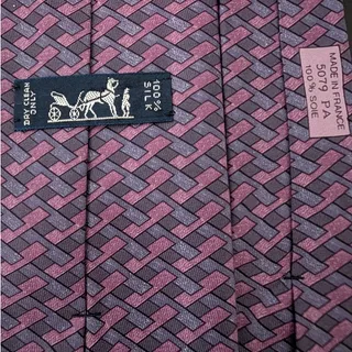 Photo of Vintage Hermès 100% Silk Men's Pink Tie With Purple Geometric Designs