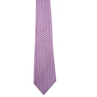 Photo of Vintage Hermès 100% Silk Men's Pink Tie With Purple Geometric Designs