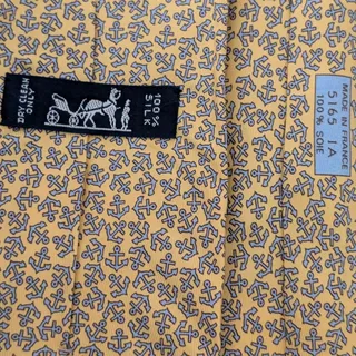 Photo of Vintage Hermès 100% Silk Men's Yellow Tie With Blue Anchors 5165 IA