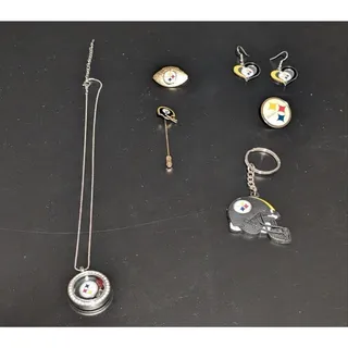 Photo of Pittsburgh Steeler Neclace, Pins, Key Change & Earrings
