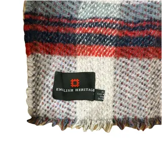Photo of 47X34 English Heritage 100% Wool Fringed Plaid Blanket Blue Red Gray Couch Throw