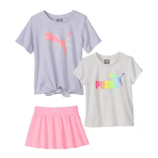 Photo of PUMA Kid Girls' 3-piece Active Set Size 2T Pink Purple Two T-Shirts Skort NEW