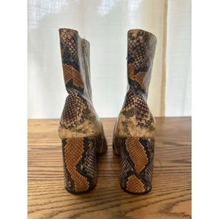 Photo of Kaari Blue Erica Snakeskin Faux Leather Chunky Heel Mid-Ankle Boots Size 7M
