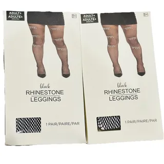 Photo of 2 Pairs-Adult-Women's 1X/2X Rhinestone Teardrop Fishnet Pantyhose NEW