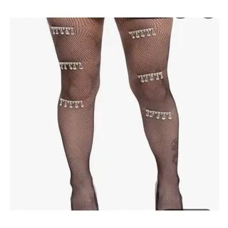 Photo of 2 Pairs-Adult-Women's 1X/2X Rhinestone Teardrop Fishnet Pantyhose NEW