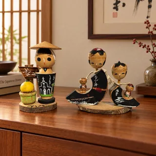 Photo of Vintage 1950s Japan Nagasaki Kokeshi Folk Art Doll Church Zabon Souvenir