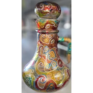 Photo of Hand-Painted Glass Oil & Vinegar Cruet with Lid - 7.5" (Gold, Red, Turquoise)