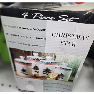 Photo of Gibson Christmas Star 4pc Ceramic Cylinder Canister Set, New in Box
