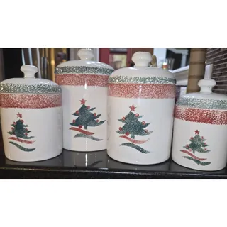 Photo of Gibson Christmas Star 4pc Ceramic Cylinder Canister Set, New in Box