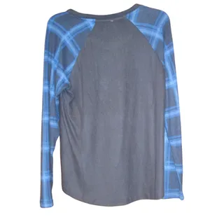 Photo of Guide Gear Men's Raglan Shirt Size Medium Navy Body with Blue Plaid Sleeves