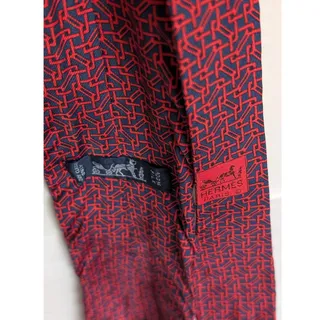 Photo of Vintage Hermès 100% Silk Men's Red Tie With Geometric Pattern Capital "H" Motifs