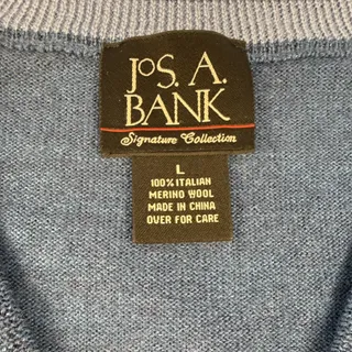 Photo of JoS. A. Bank Signature Collection Men’s Large Blue Merino Wool V-Neck Sweater