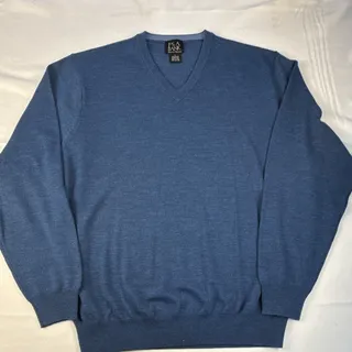 Photo of JoS. A. Bank Signature Collection Men’s Large Blue Merino Wool V-Neck Sweater