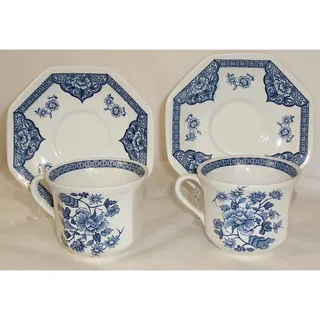 Photo of J&G Meakin Old Pekin Blue Teacup Saucer Set Pair Vintage Staffordshire Ironstone