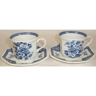 Photo of J&G Meakin Old Pekin Blue Teacup Saucer Set Pair Vintage Staffordshire Ironstone