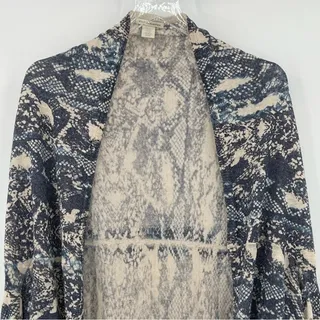 Photo of White + Warren linen blend cocoon snakeskin print lightweight cardigan sweater S