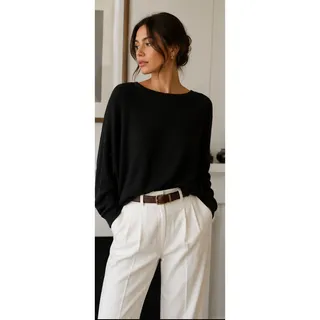 Photo of Express Black Plunged Open Back Large Black Sweater Comfy Cozy Minimalist Boho
