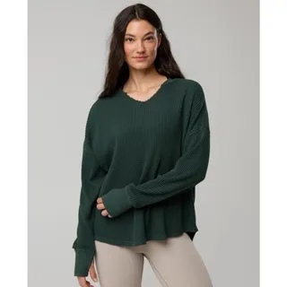 Photo of NWT OFFLINE By Aerie Waffle Notch Neck Long Sleeve T-Shirt, Dark Green, Size XL